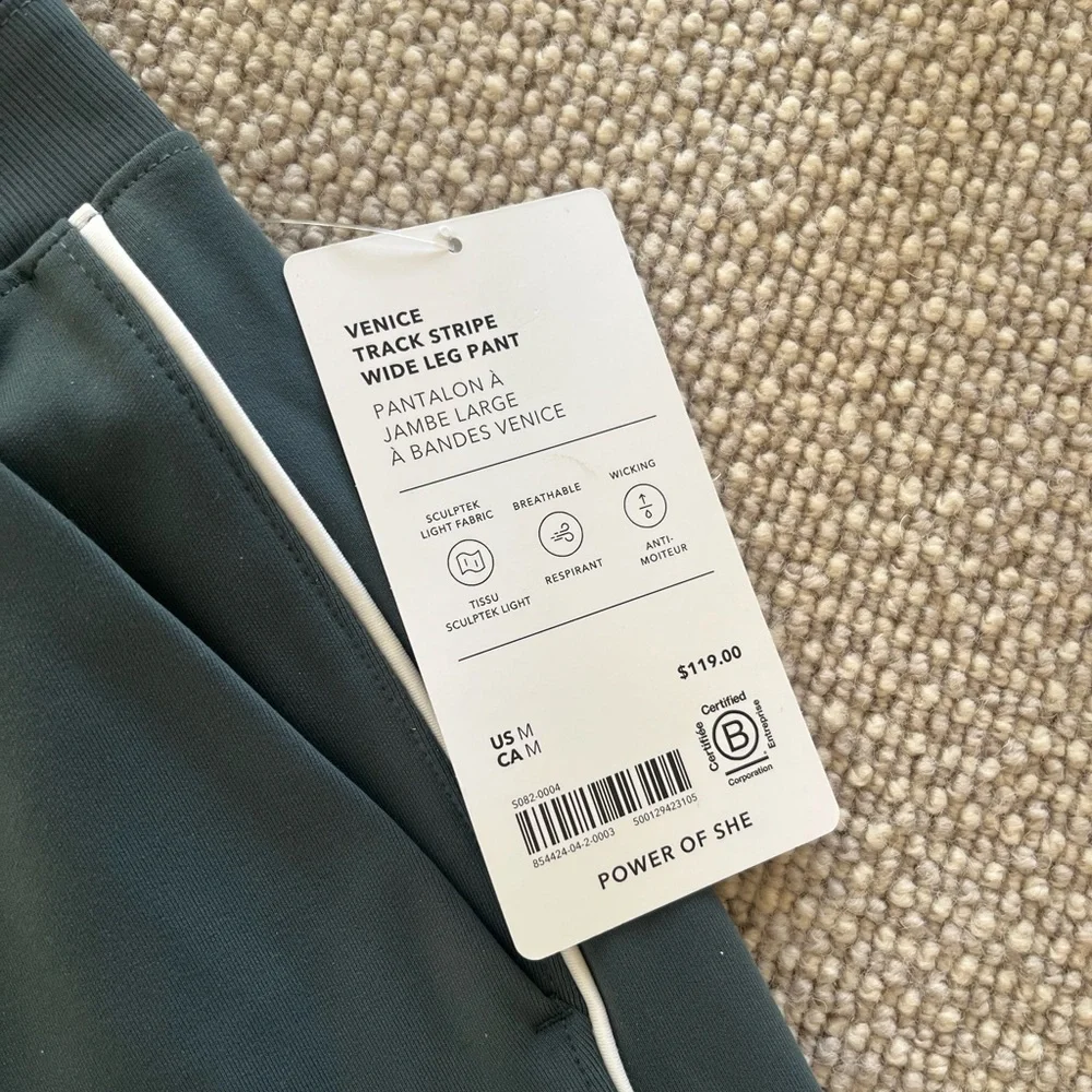 NWT Athleta Eden Gray Venice Wide Leg Pants with White Stripe - Picture 4 of 7